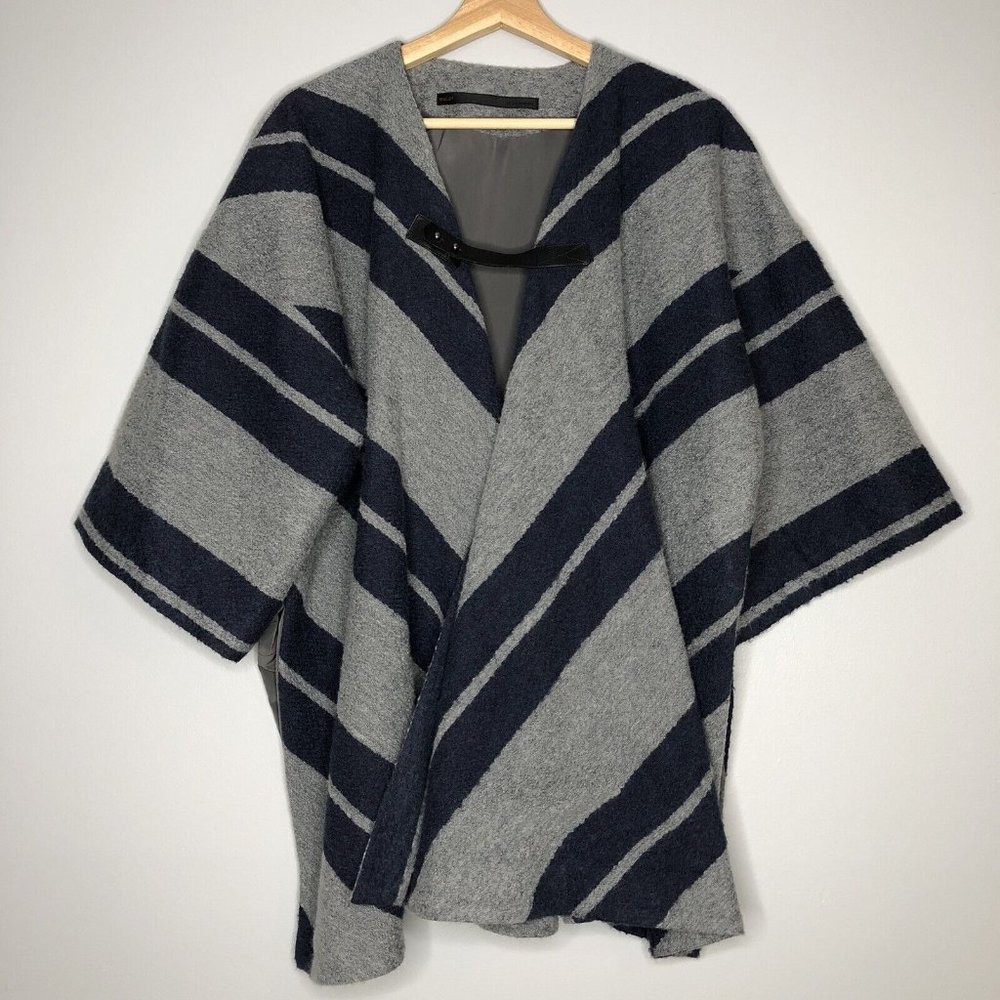 Muller Womens Scarf Stripe Poncho Wrap Topper Cover Cape Kimono Wool Lagenlook